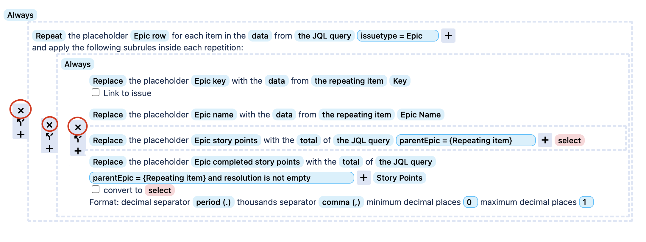 Deleting a rule action