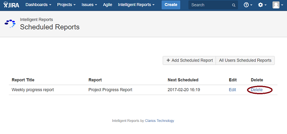 Deleting a scheduled report