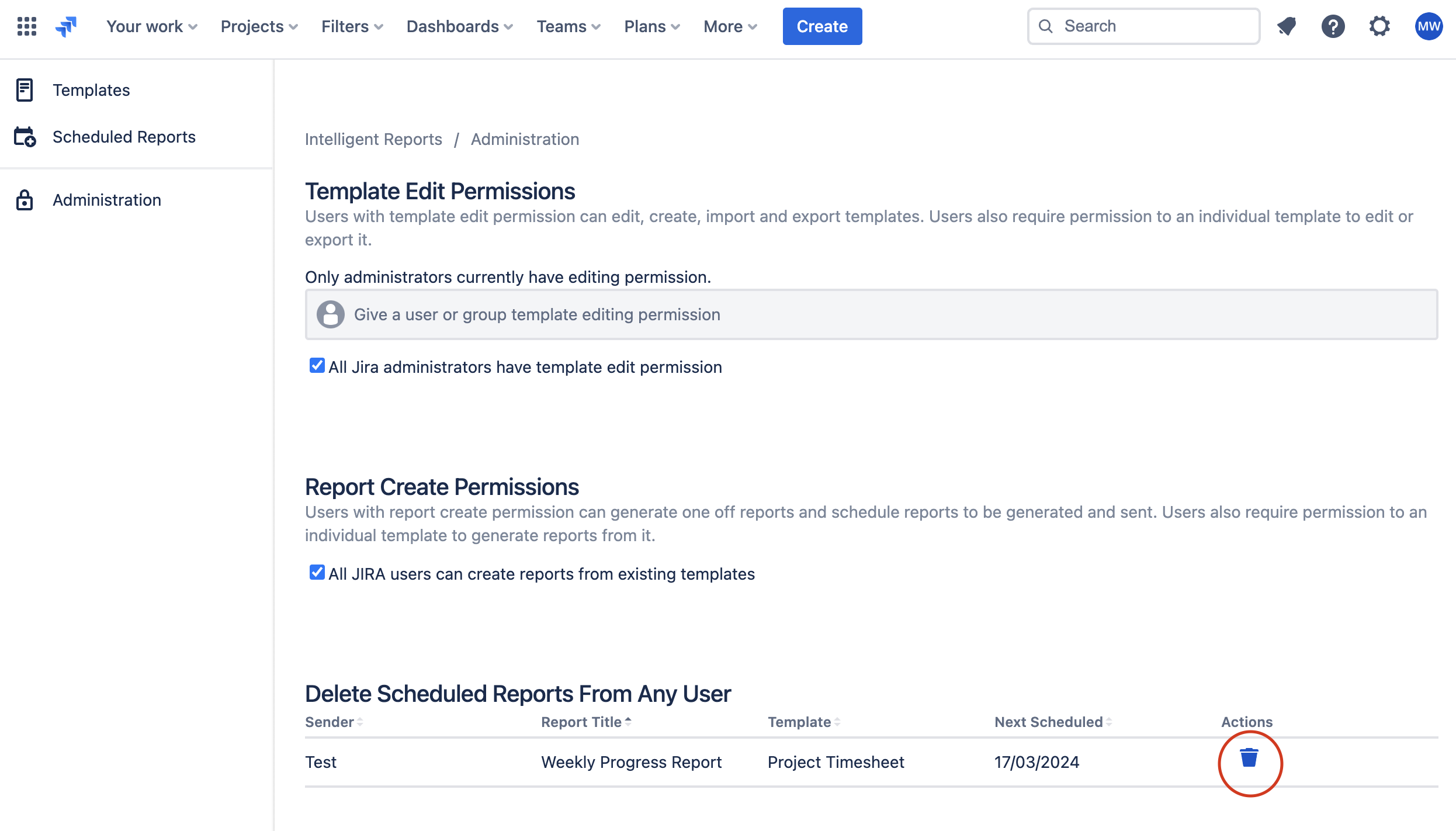 Deleting a scheduled report