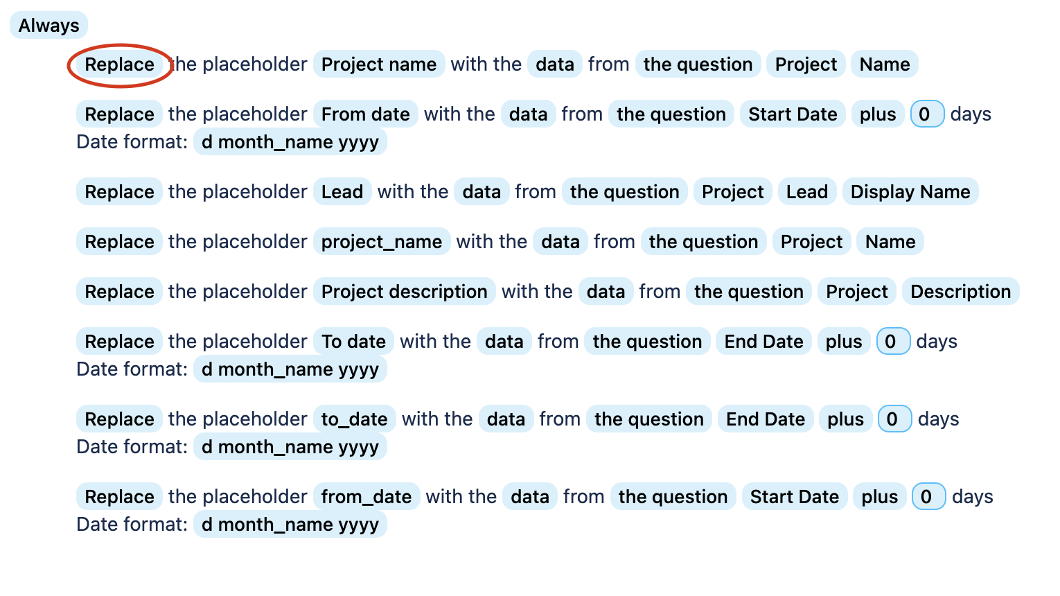 Replacing a placeholder